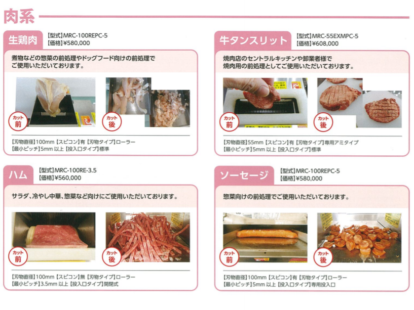 カット事例３【肉系】：千切りだけでなく、スリット入れ・筋切も